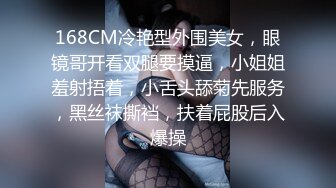 168CM冷艳型外围美女，眼镜哥开看双腿要摸逼，小姐姐羞射捂着，小舌头舔菊先服务，黑丝袜撕裆，扶着屁股后入爆操