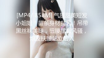 [MP4/ 858M] 气质甜美短发小姐姐！苗条身材贫乳！吊带黑丝袜美腿，扭腰摆臀风骚，炮友扶腰站立后入